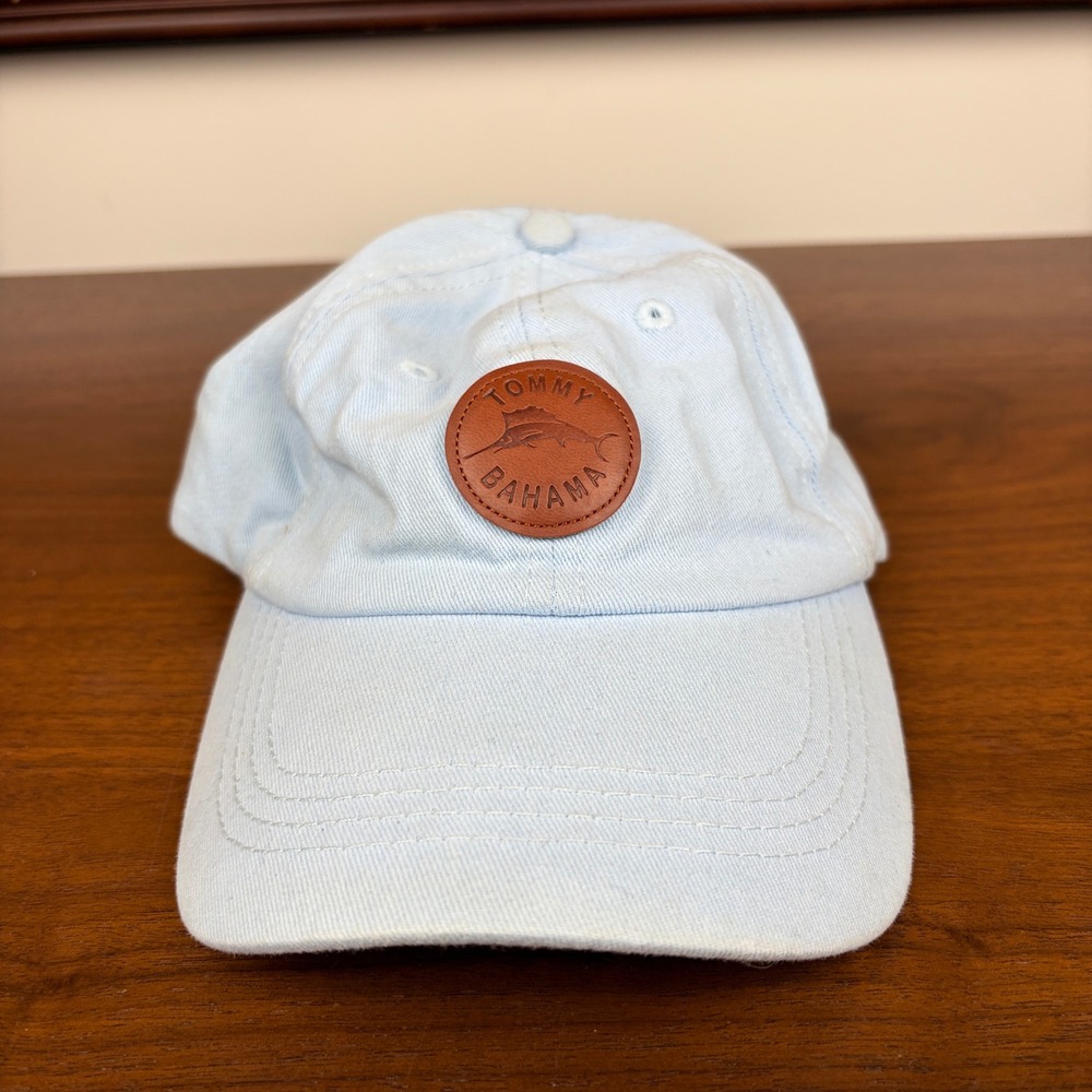 Tommy Bahama Hat Mens One Size Light Blue Leather Patch Marlin Surf Baseball Cap